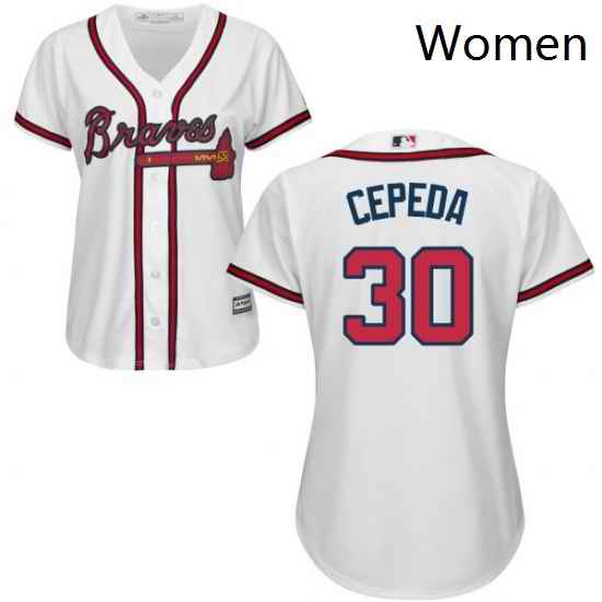 Womens Majestic Atlanta Braves 30 Orlando Cepeda Replica White Home Cool Base MLB Jersey